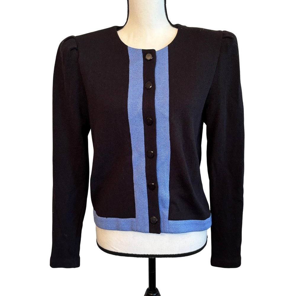Anthony‎ Sicari Vintage Blouse Women's XS Black Light Blue Highlights 80s Retro